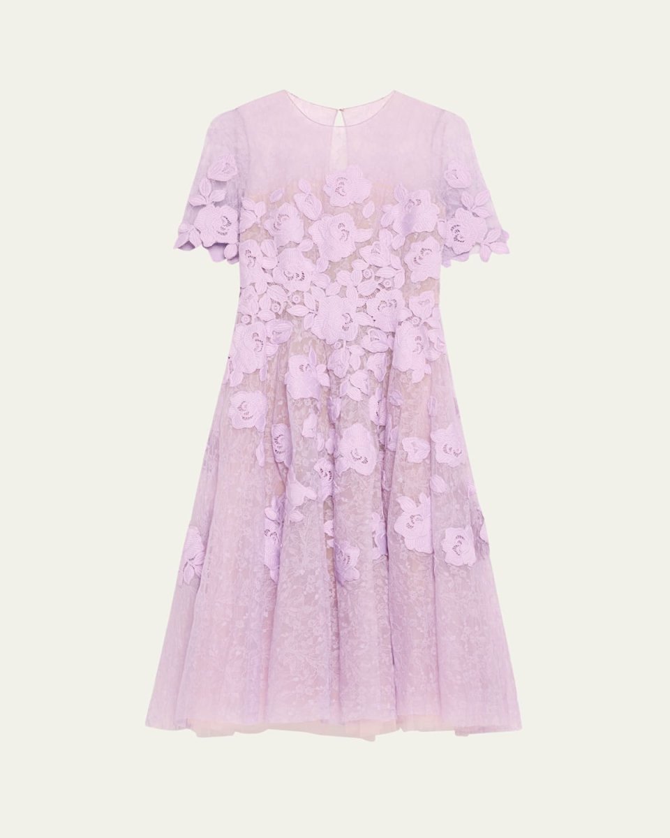 Roses Guipure Lace Applique Fit-Flare Midi Dress